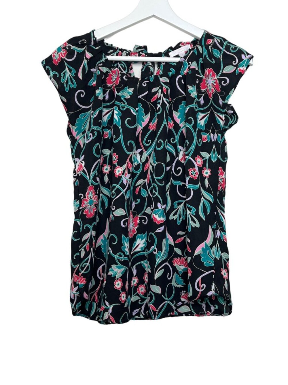 LC Lauren Conrad Women's Floral Blouse Black Blue Top Size S Boho